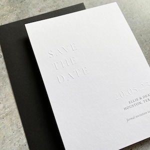 Modern Blind Emboss Save the Date Card, Letterpress Minimal Save The Date Card,  Embossed Wedding Invitation