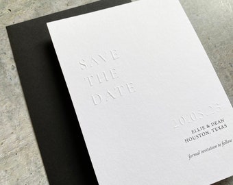 Modern Blind Emboss Save the Date Card, Letterpress Minimal Save The Date Card,  Embossed Wedding Invitation