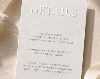 Blind Embossed Modern Details Card, Emboss Rsvp card