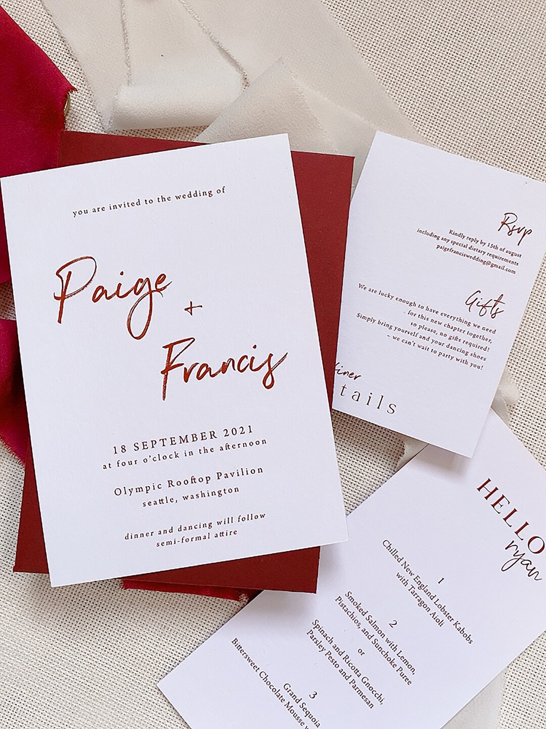 Burgundy Boho Wedding Invitation Suite, Modern Calligraphy, Bohemian ...
