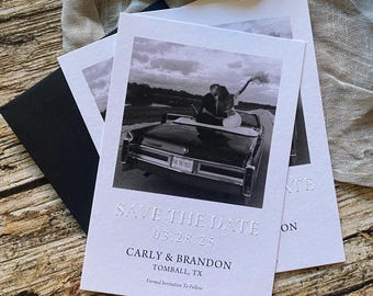 Blind Emboss Save the Date Card with Couple's Photo, Embossed Couple Image Save the Date