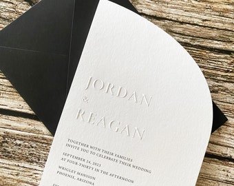 Minimal Emboss Wedding Invitation, Modern Letterpress Arch Invitation, Half Arch Embossed Wedding Stationery