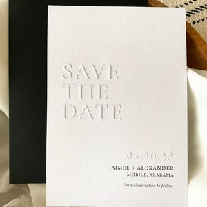 Emboss Save the Date Card, Printed Minimalist Letterpress Wedding Invitation, Blind Embossed Modern Invite image 5