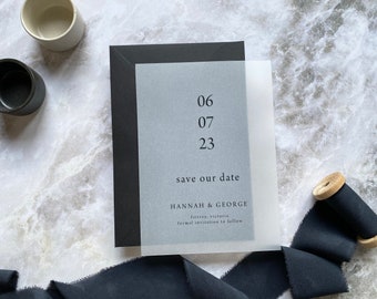 Printed Vellum Modern Save The Date Card, Minimal Clear Wedding Announcement, Simple Translucent Save Our Date Card