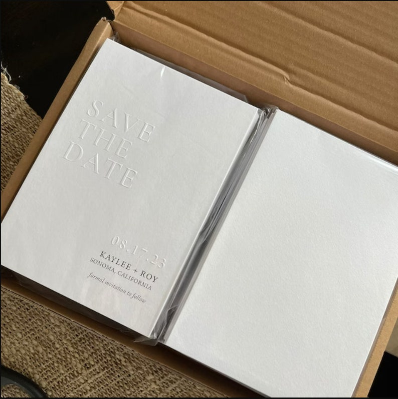 Emboss Save the Date Card, Printed Minimalist Letterpress Wedding Invitation, Blind Embossed Modern Invite image 9