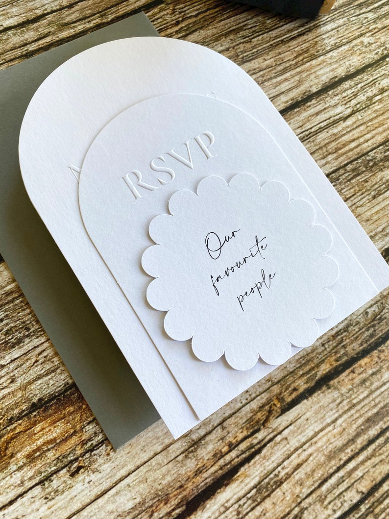 Arch Emboss Wedding Invitation, Embossed Rsvp Card With QR Code - Etsy