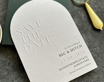 Arch Emboss Save the Date Card, Romantic Embossed Invitation