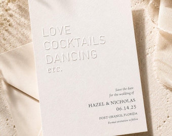 Blind Embossed Save the Date Card, Minimalist Luxury Wedding Announcement