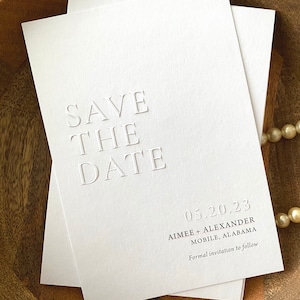 Emboss Save the Date Card, Printed Minimalist Letterpress Wedding Invitation, Blind Embossed Modern Invite image 4