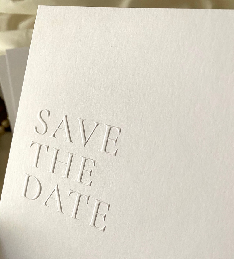 Emboss Save the Date Card, Printed Minimalist Letterpress Wedding Invitation, Blind Embossed Modern Invite image 7