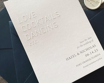 Blind Embossed Save the Date Card, Minimalist Luxury Wedding Announcement