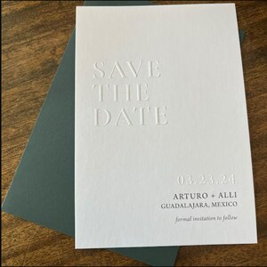 Emboss Save the Date Card, Printed Minimalist Letterpress Wedding Invitation, Blind Embossed Modern Invite image 3
