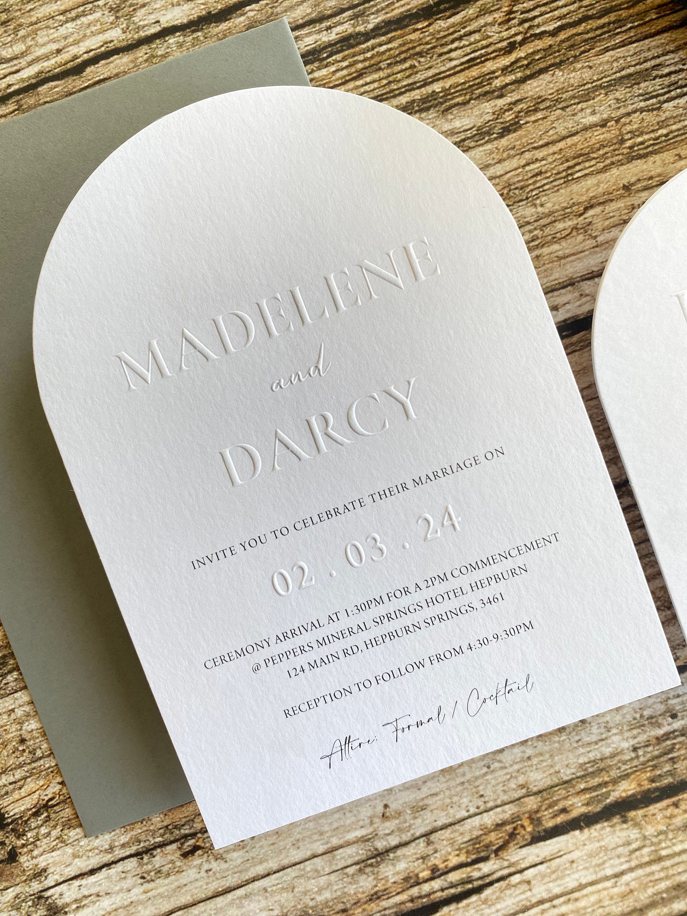 Arch Emboss Wedding Invitation, Embossed Rsvp Card With QR Code - Etsy