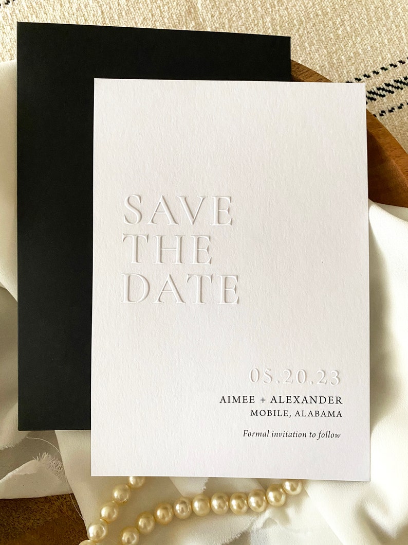 Emboss Save the Date Card, Printed Minimalist Letterpress Wedding Invitation, Blind Embossed Modern Invite image 2