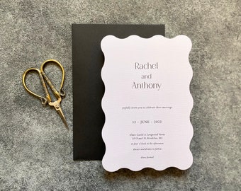 Wave Edge Wedding Invitation, Minimalist Modern Arch, Black & Nude