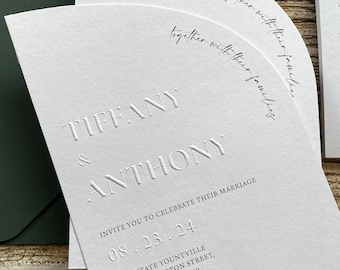Embossed Half Arch Wedding Invitation, Modern Minimalist Emboss Invite