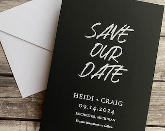 Modern Black and White Save the Date Card, Minimal Black Theme Wedding Invitation