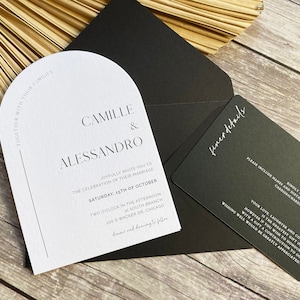 Arch Modern Black and White Wedding Invitation, Black with White Ink Minimal Invite, Simple Wedding Invitation Suite