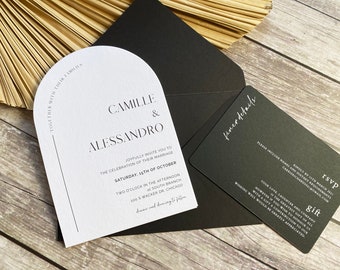 Arch Modern Black and White Wedding Invitation, Black with White Ink Minimal Invite, Simple Wedding Invitation Suite