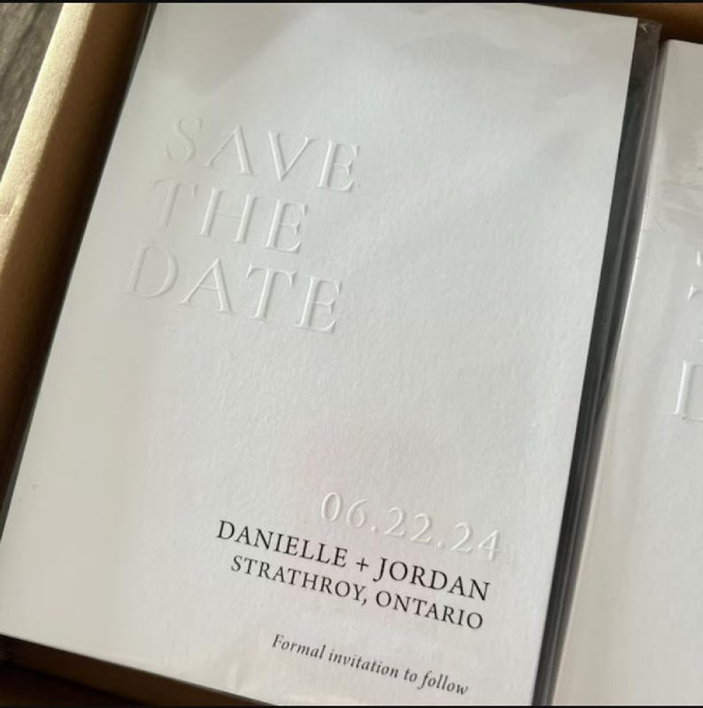 Emboss Save the Date Card, Printed Minimalist Letterpress Wedding Invitation, Blind Embossed Modern Invite