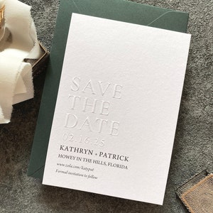 Embossing Save the Date Karte, Moderne Letterpress Einladung, Romantisch Geprägte Einladung