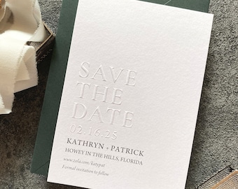 Emboss Save the Date Card, Modern Embossed Invitation