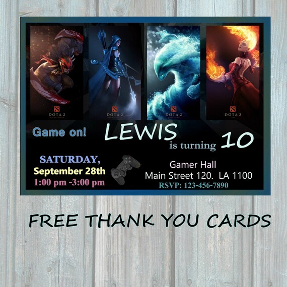 Gamer Birthday Invitation Dota 2 Party Invitation And Thank Etsy