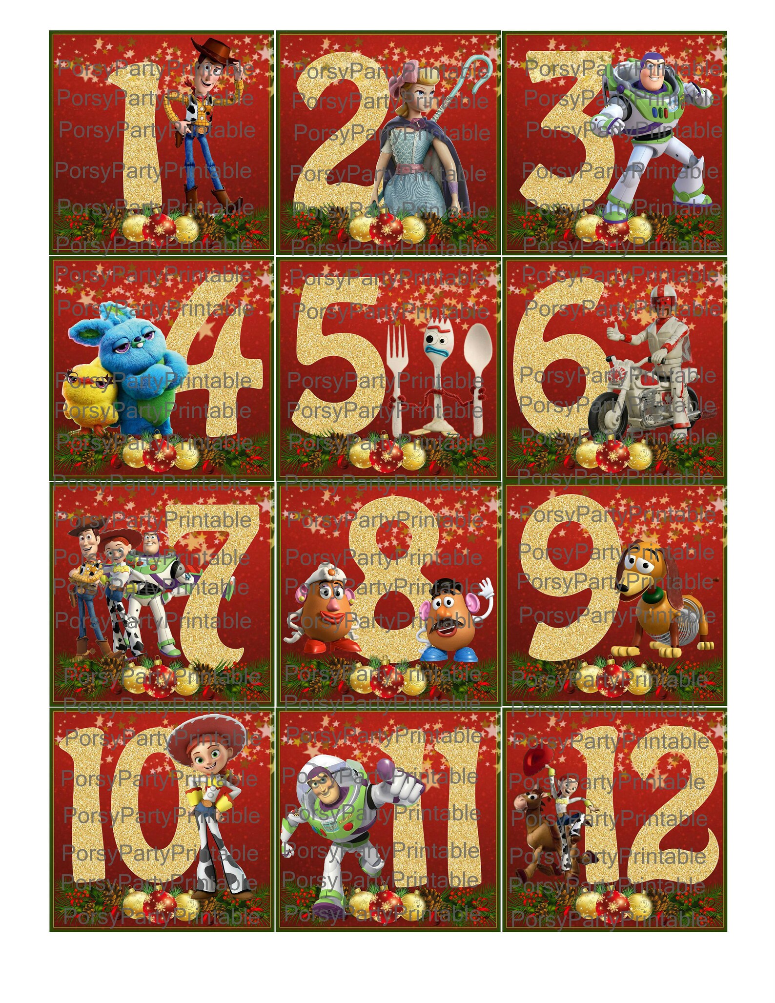 Toy Story 4 Advent Calendar Numbers Countdown Christmas Tags Etsy