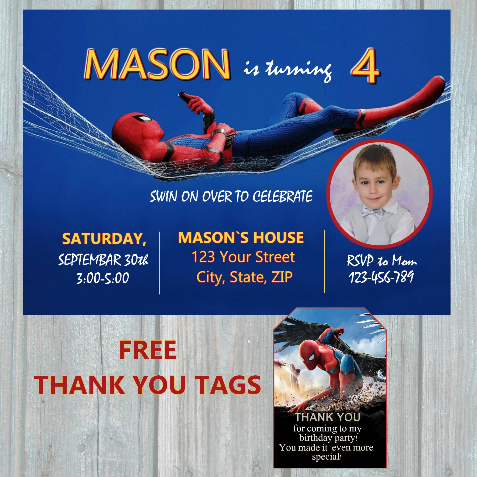 Spider man: Far From Home 1fichier Spiderman Far from Home 2019 Invitation danniversaire Merci - Etsy France