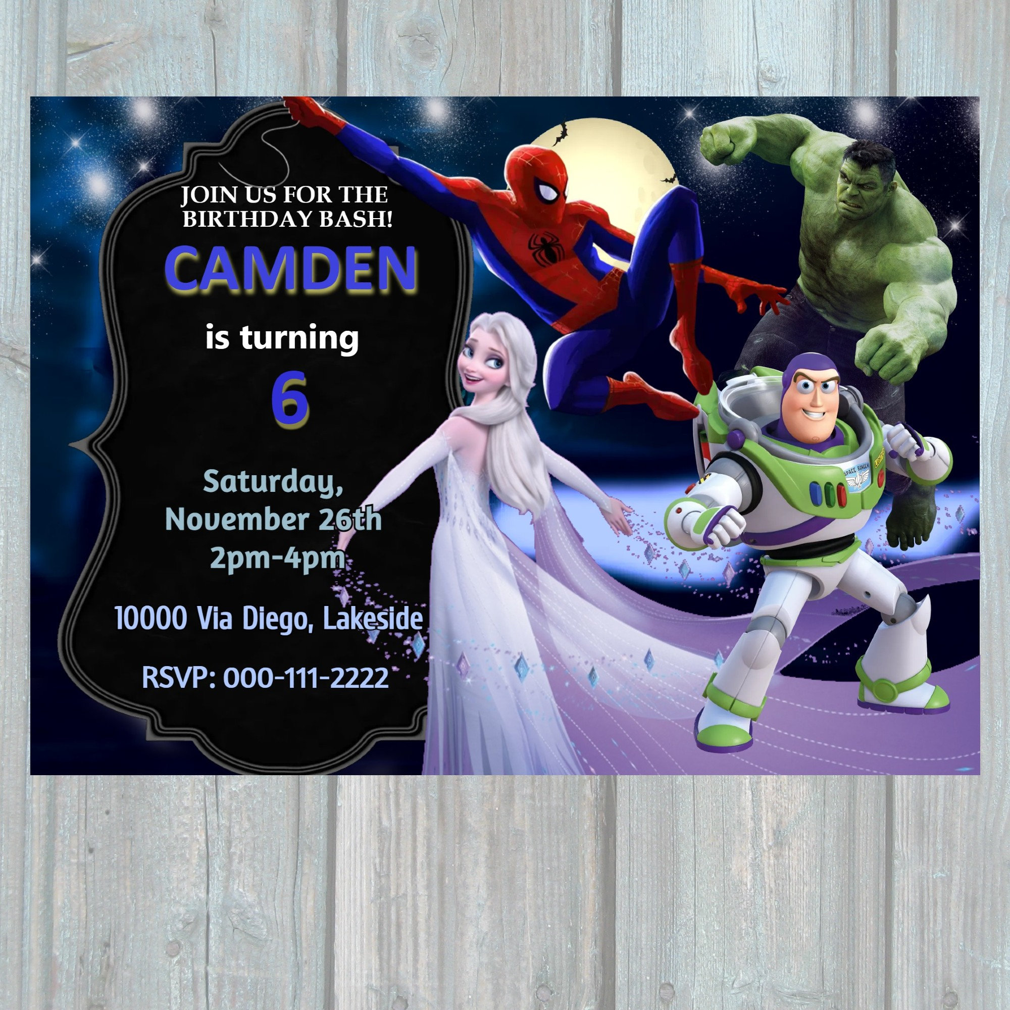Spider Man Elsa Buzz Lightyear Invitation Spiderman - Etsy Spider Man Elsa Buzz Lightyear Invitation Spiderman - Etsy