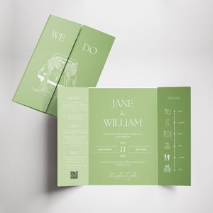 Elegant Green & White Gatefold Wedding Invitation Template (Digital Download) • NR 5