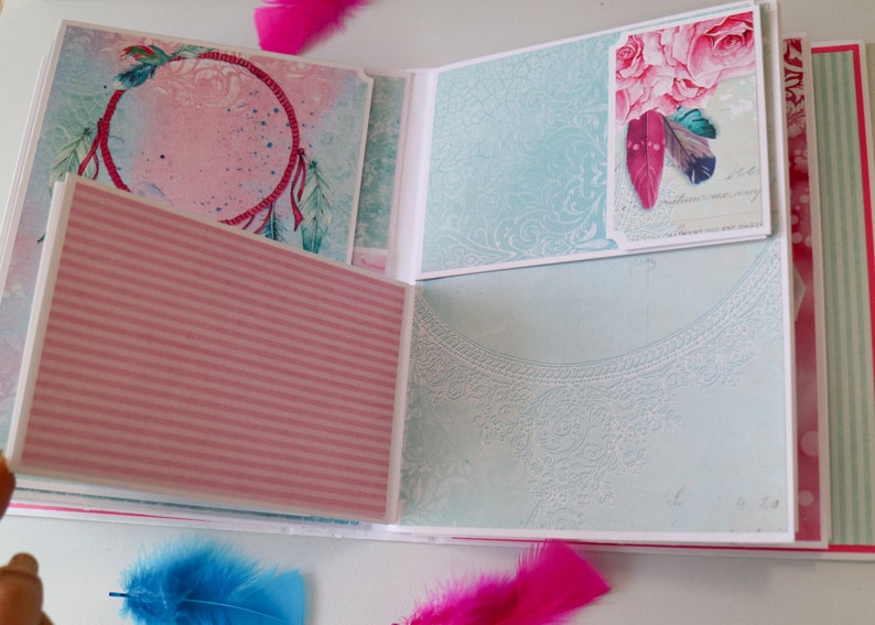 Premade scrapbook album Colorful photo album Dream catcher scrapbook Positive mini album Blue memory book Custom scrapbook gift for couples