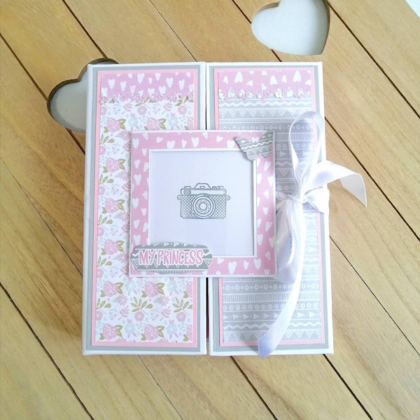 Bébé garçon premier album Premade scrapbook Rose et gris mini album Cadeau de petite fille