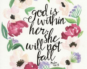 Dios está dentro de ella, ella no caerá guirnalda floral acuarela