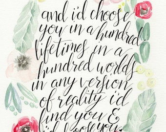 Y yo te elegiría acuarela caligrafía estampado floral