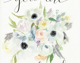 Usted es tan amado floral ramo de impresión caligrafía