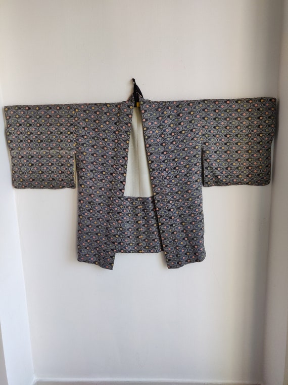 Blue patterned silk kimono haori jacket, Kimono Ja