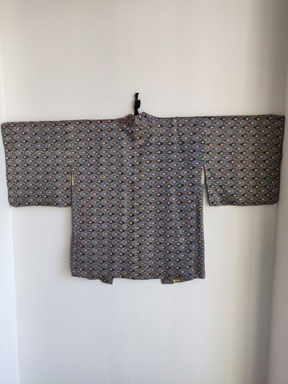 Blue patterned silk kimono haori jacket, Kimono J… - image 6