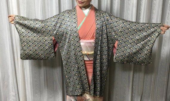 Blue patterned silk kimono haori jacket, Kimono J… - image 5