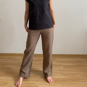 Handmade Linen Pants: Plus Size Wide Leg Trousers with Pockets
