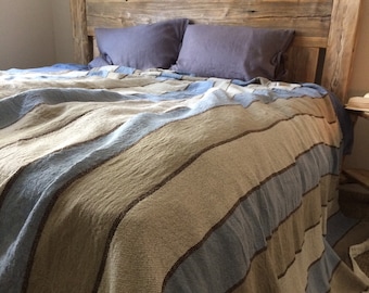 Rustic Blanket, Striped Blanket, Linen Blanket, Throw Blanket, Bedspread, Sofa Blanket, Bed Throw, Natural Linen Blanket, Washable Blanket