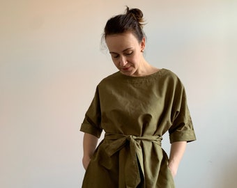 Linen dress with a tie belt / Maternity linen dress / Summer dress / Oversized linen dress / Loose linen dress / Plus size linen dress