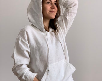 Sweat à capuche en lin pour femme / Sweat à capuche ample en lin / Haut à manches longues pour femme / Sweat à capuche pour femme / Haut à capuche oversize / Haut grande taille / Haut en lin