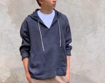 Herren-Kapuzenpullover aus Leinen mit Vordertasche. Leichter Leinen-Hoodie für Herren. Sommer-Hoodie. Individueller Kapuzenpullover aus Leinen.