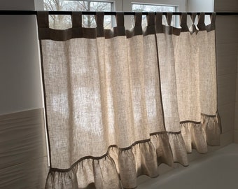 Linen Cafe Curtains with Ruffles, Tier Curtains Linen, Tab Top Linen Curtain Panel, Kitchen, Bathroom Curtains, Window Curtains, Home Decor