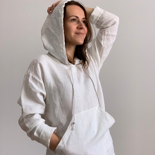 Linen hoodie for women / Loose fit linen hoodie / Women long sleeve top / Woman Hoodie / Oversize hooded top / Plus size top / Linen top
