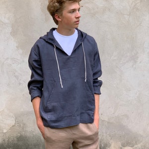 Mens Linen Hoodie: Lightweight Summer Top with Pocket