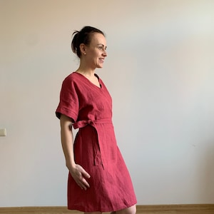 Linen Wrap Dress: Kimono Style with Belt, Custom Made