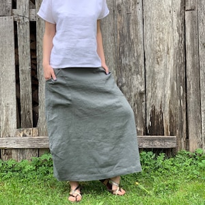 High Waisted Linen Maxi Skirt: Long Skirt with Pockets
