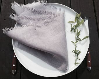 Gray Linen Napkins  with Fringes,  Napkins, Rustic Napkins, Napkins with Fringed Edges, Dinner Napkins